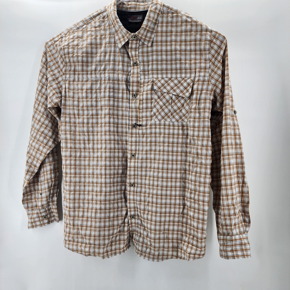 Wrangler Outdoor Shirt Men's XL‎ Tall Tan Plaid Button Down Lightweight